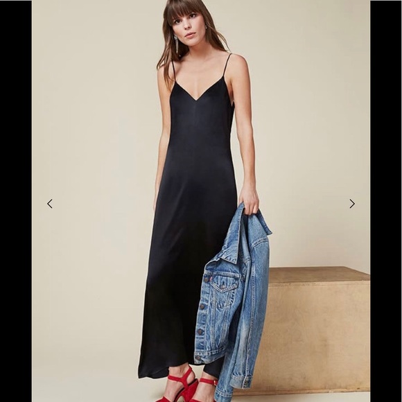 reformation black slip dress